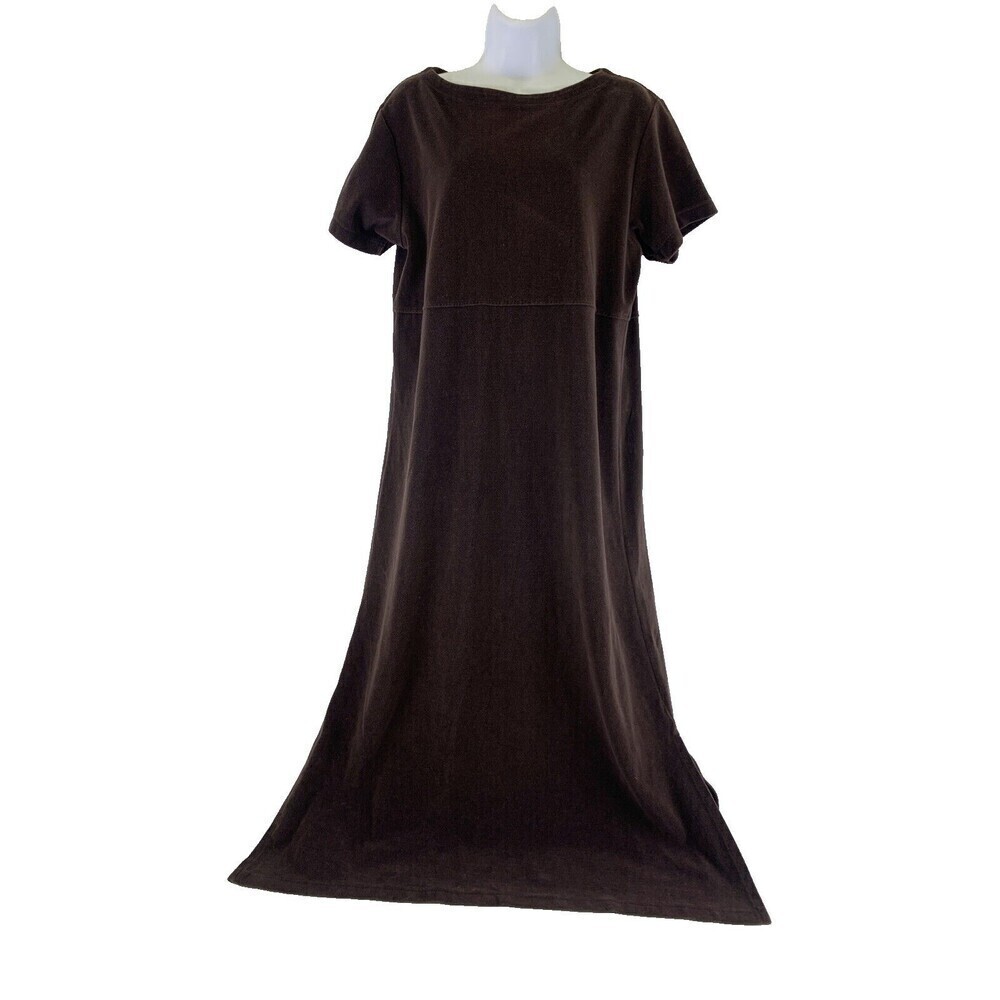 J Jill Velvet Velour Maxi Dress‎ Short Sleeve Brown Slits Vintage Womens Medium